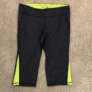 neon green/yellow and black fitted athletic capris